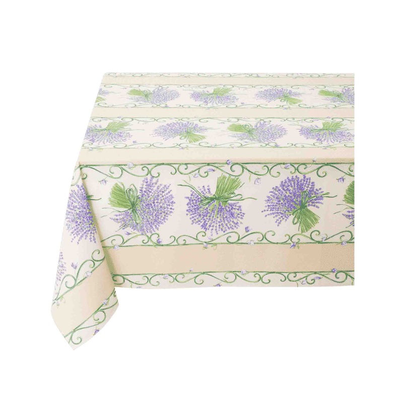 TISSUS TOSELLI BOUQUET LAVANDE COTTON TABLECLOTH - ECRU (60"X138")