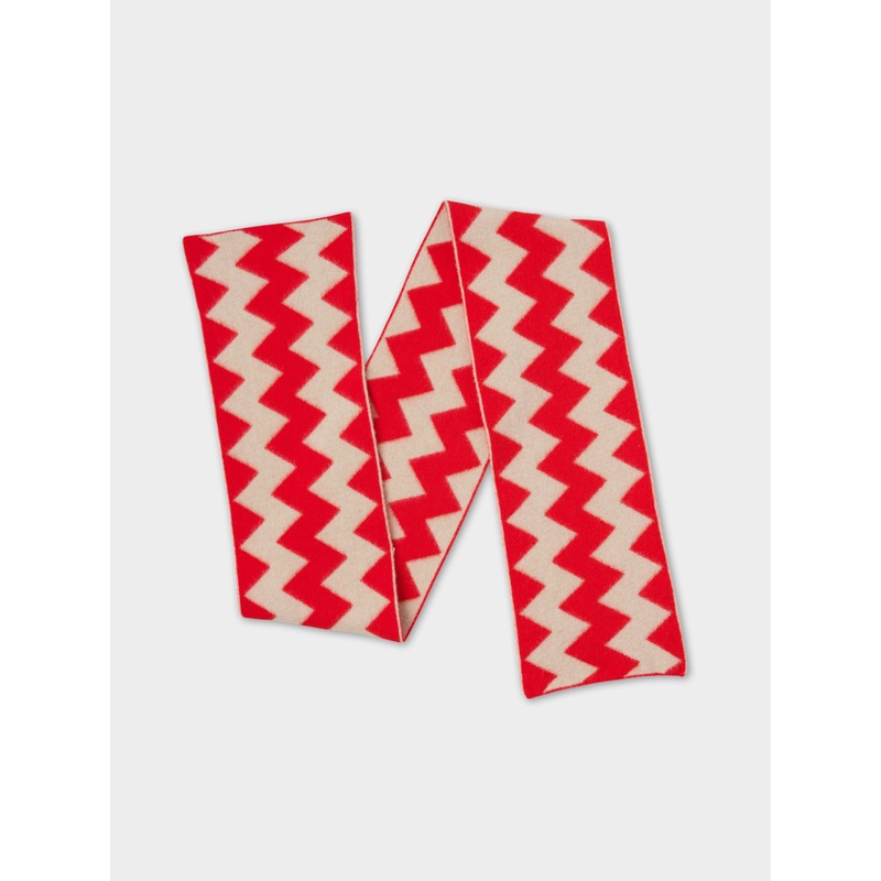BRUSHED ZIGZAG SCARF POPPY & OATMEAL BRUSHED ZIGZAG SCARF POPPY & OATMEAL
