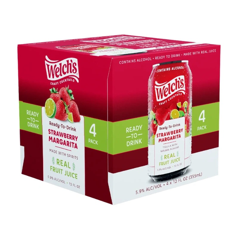 Welch's Strawberry Margarita Craft Cocktails Ready-To-Drink 4 Pack