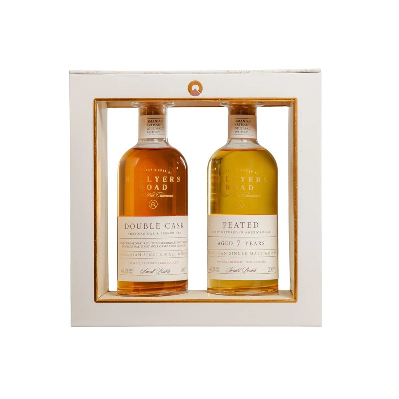 Hellyers Road Double Cask and Peated 7YO 2 x 200ml Gift Pack (ABV 46%)