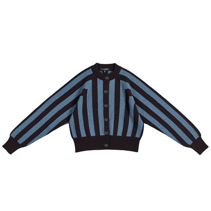 Vertical Stripe Cardigan Black & Light Storm