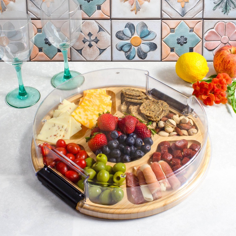 Flip, Serve & Store Round Charcuterie Board w/ Locking Lid