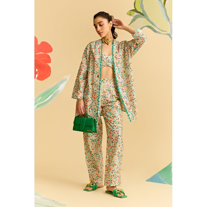 Ikkat Printed Cape Set-RTS Ivory