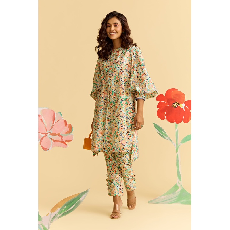 Ikkat Printed Chanderi Kurta Set