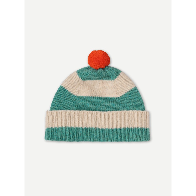 STRIPE POMPOM HAT JADE & OATMEAL STRIPE POMPOM HAT JADE & OATMEAL