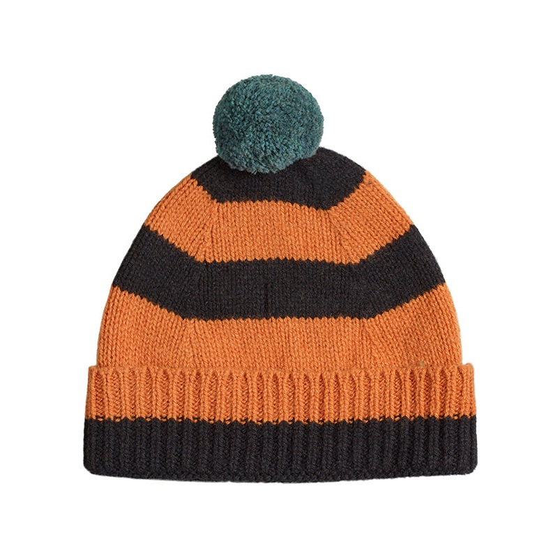 Stripe Pompom Hat Sienna & Black Sample Sale