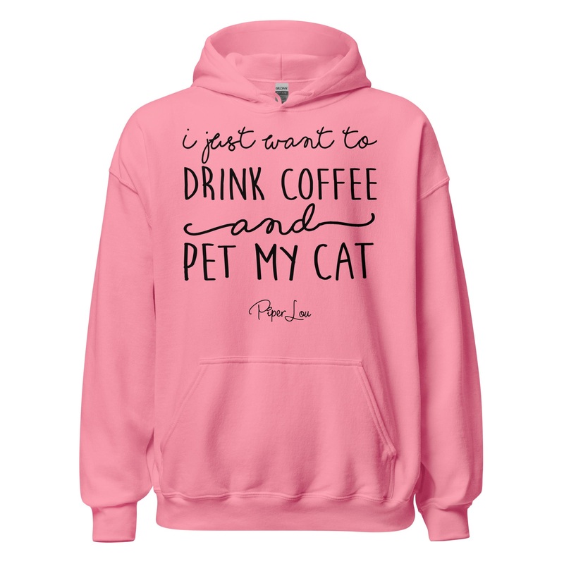 I Just Want To Drink Coffee And Pet My Cat Graphic Hoodie White