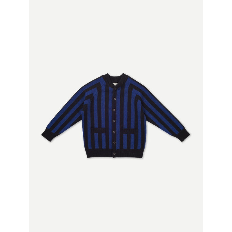 FELTED VERTICAL STRIPE CARDIGAN BLACK & NIGHTSKY
