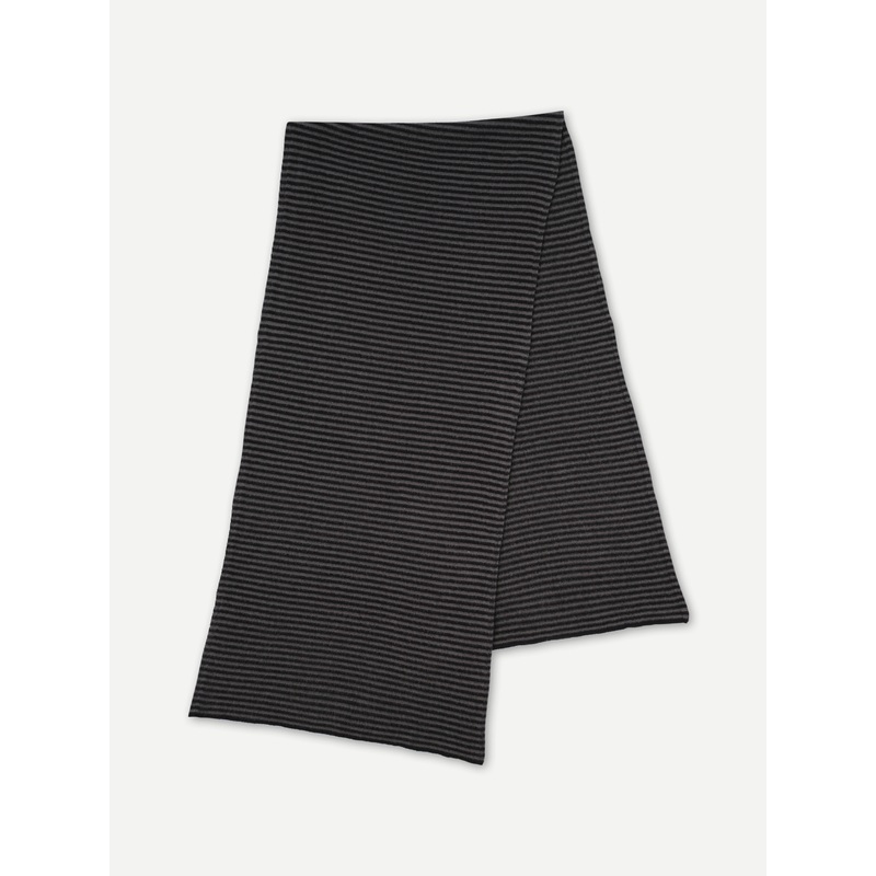 NARROW STRIPE BRUSHED BLANKET SCARF BLACK & DRILL GREY NARROW STRIPE BRUSHED BLANKET SCARF BLACK & DRILL GREY
