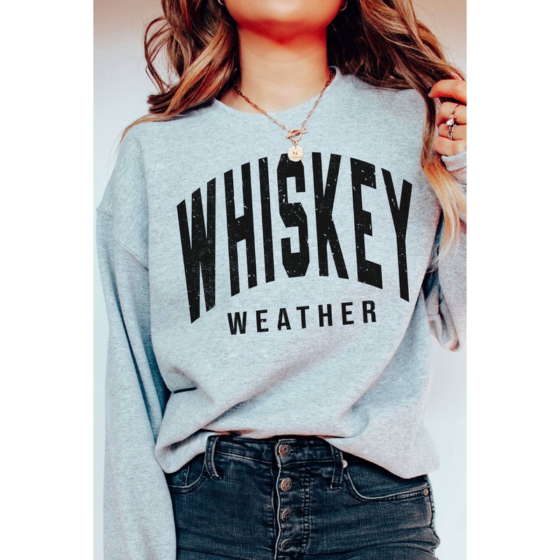 WHISKEY WEATHER Graphic Sweatshirt: H GREY - BLACK INK / S