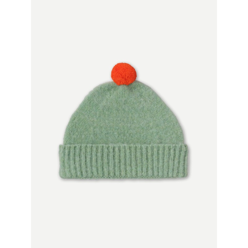 BRUSHED PLAIN HAT CONTRAST POMPOM SAGE & ORANGE GLOSS BRUSHED PLAIN HAT CONTRAST POMPOM SAGE & ORANGE GLOSS