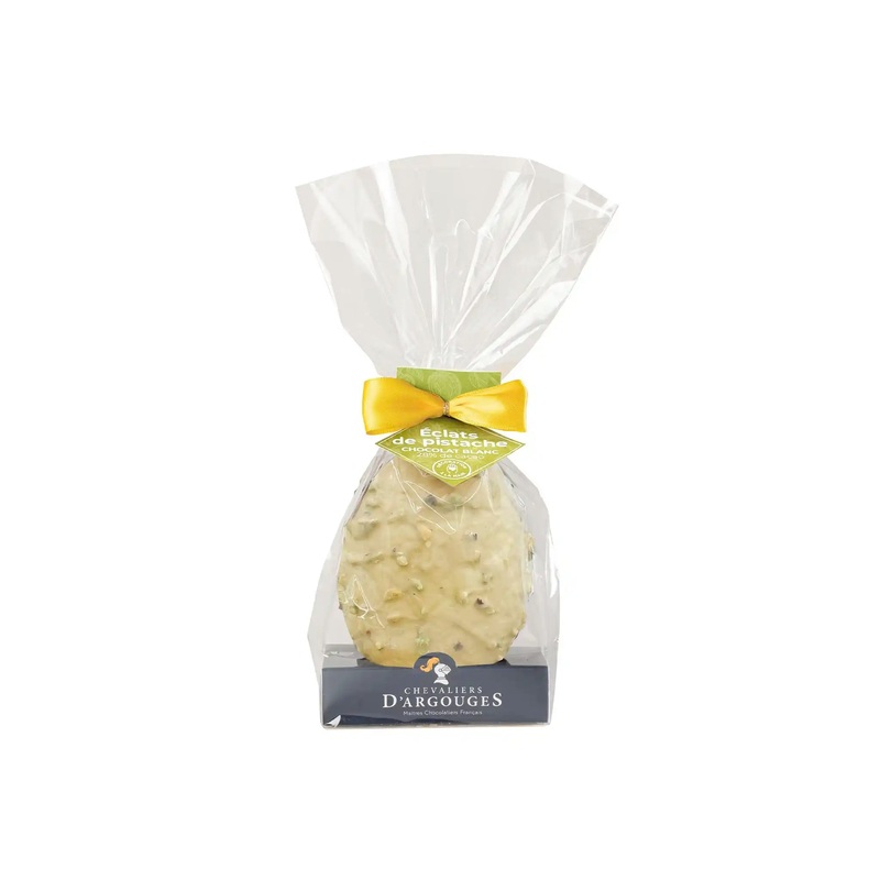 CHEVALIERS D'ARGOUGES WHITE CHOCOLATE EGG WITH PISTACHIO BITS 110g