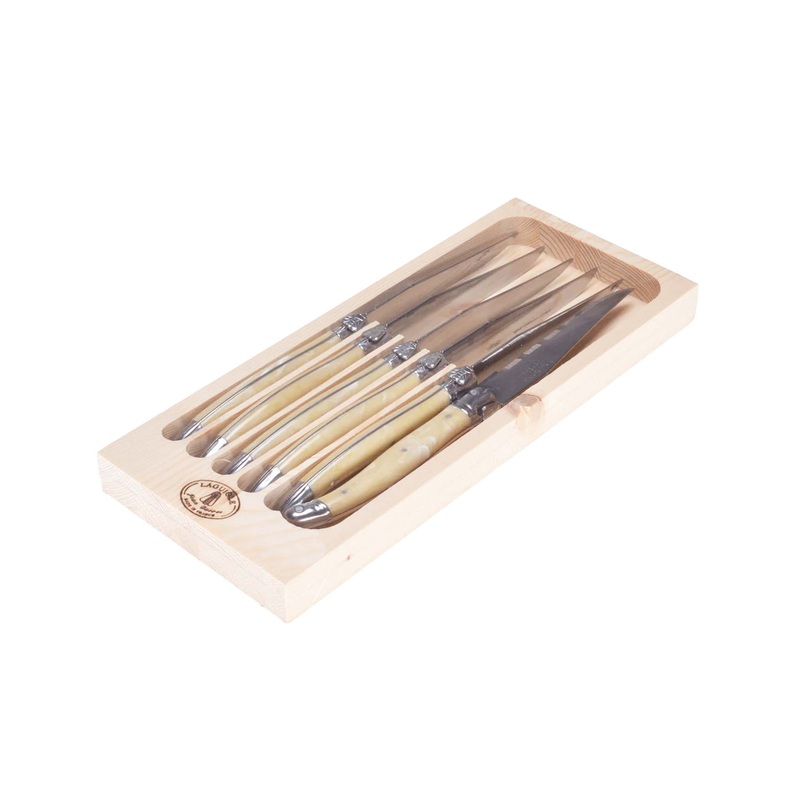 JEAN DUBOST LAGUIOLE FAUX HORN STEAK KNIVES SET OF 6