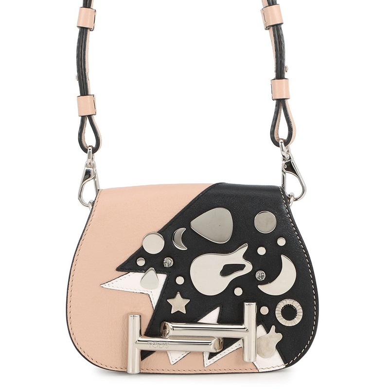 TODS Double-T Shoulder Bag Jasmin Flower/Black/White Leather Rhinestone