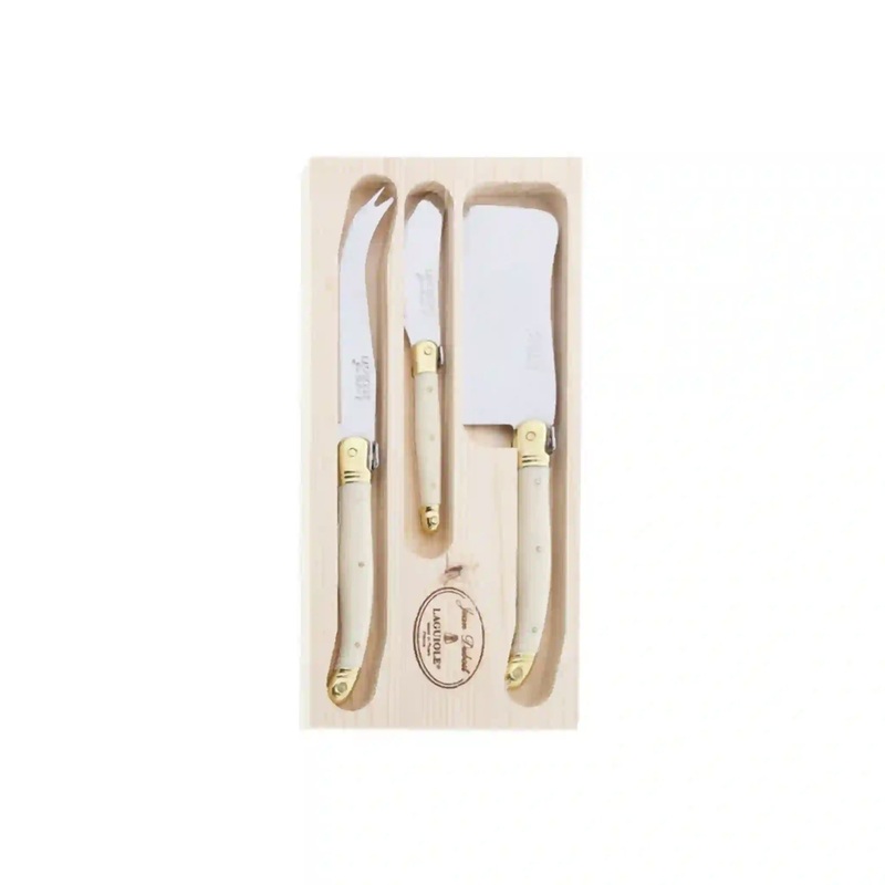JEAN DUBOST 3 PIECE CHEESE SET - IVORY/BRASS