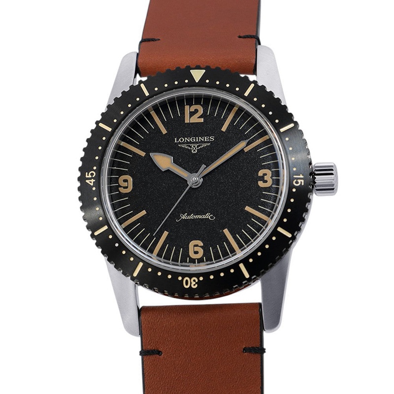 LONGINES heritage skin diver W42mm Stainless Steel Leather Black DialL2.822.4.56.2