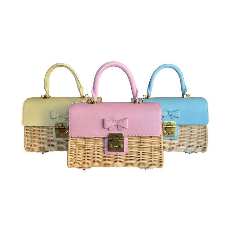 Champagne Chic Wicker Top-Handle Bag Yellow