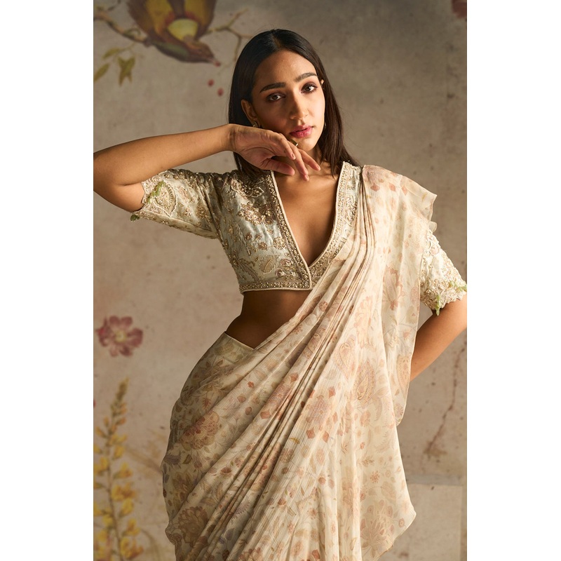 FLAMBOYANCE SAREE SET Ivory Print