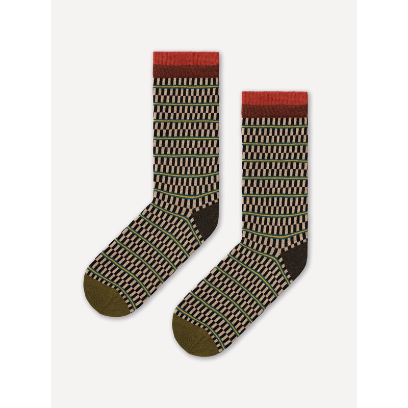 STRIPE AND RECTANGLE BLACK ANKLE SOCKS