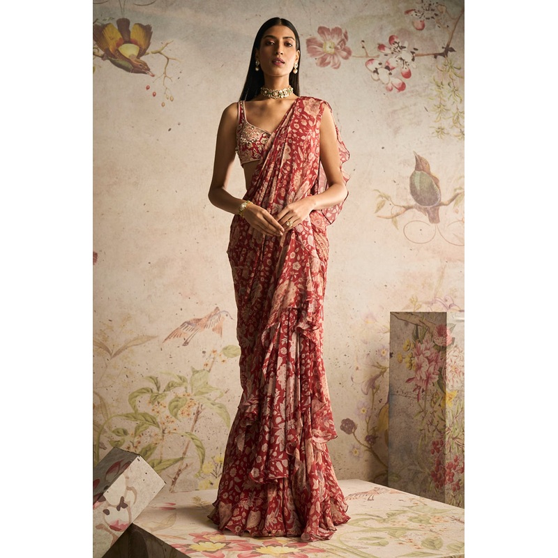 RETRO SAREE SET Black printed