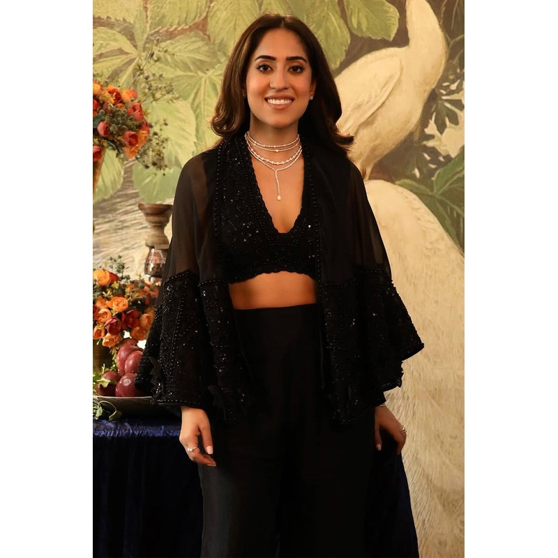 RIDHI MEHRA IN SASHAY CAPE SHARARA SET Black