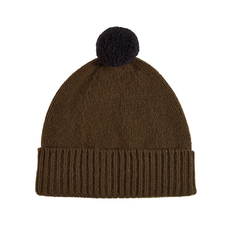 Plain Hat Contrast Pompom Military Plain Hat Contrast Pompom Military
