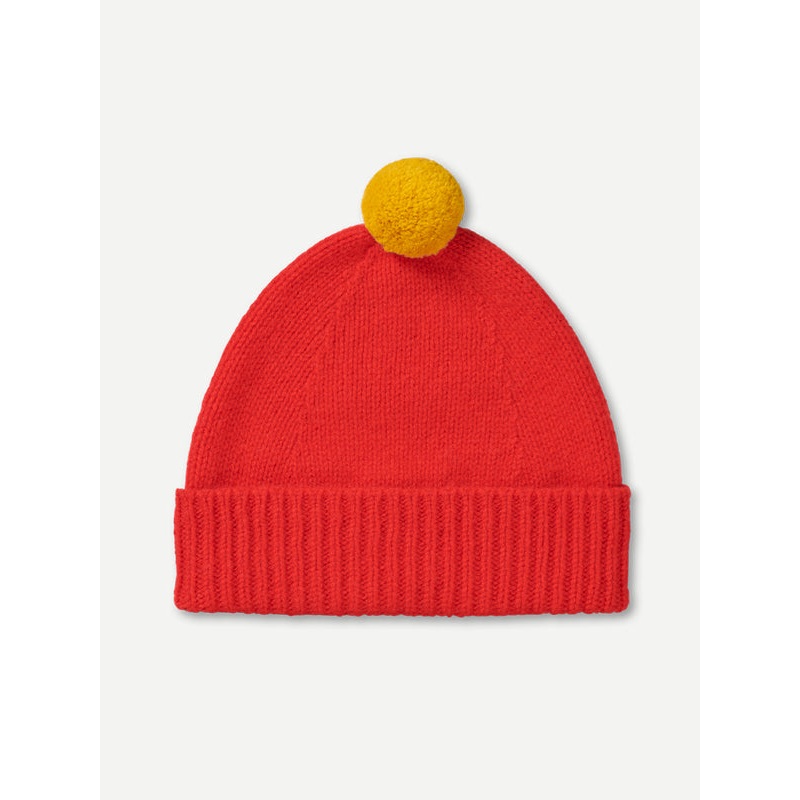 PLAIN HAT CONTRAST POMPOM POPPY & GOLDEN EYE PLAIN HAT CONTRAST POMPOM POPPY & GOLDEN EYE