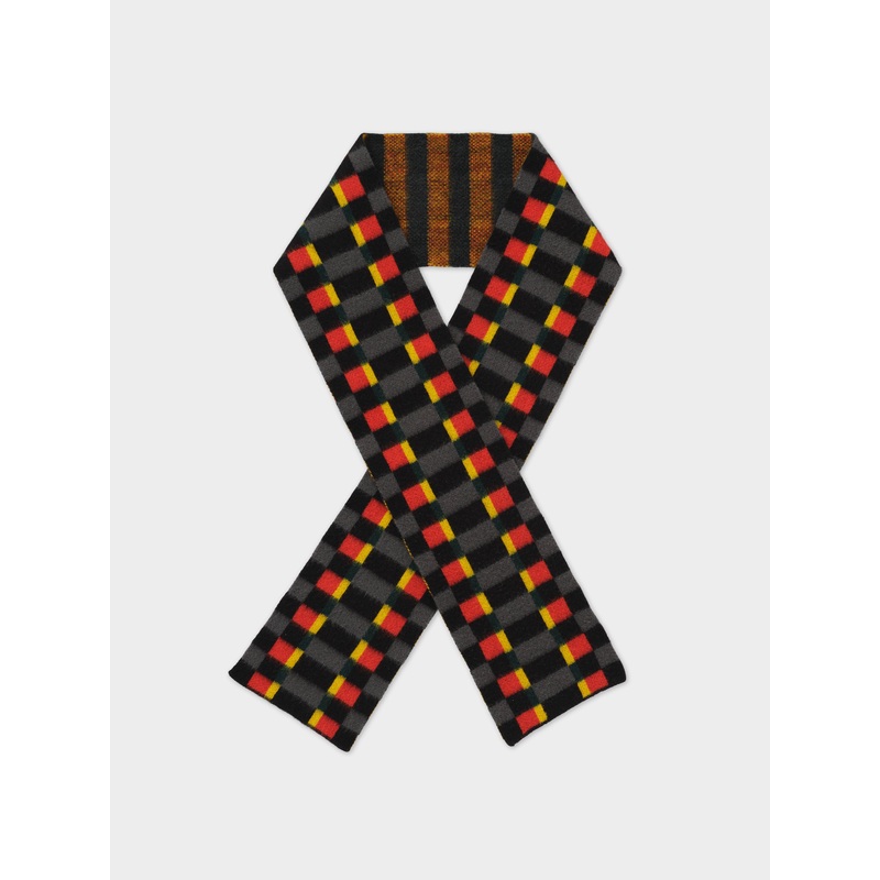BRUSHED TARTAN RIBBON SCARF BLACK & DRILL GREY BRUSHED TARTAN RIBBON SCARF BLACK & DRILL GREY