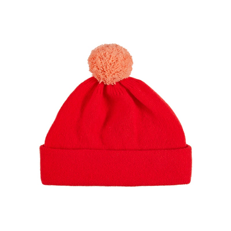 Plain Hat Contrast PomPom Scarlet Plain Hat Contrast PomPom Scarlet