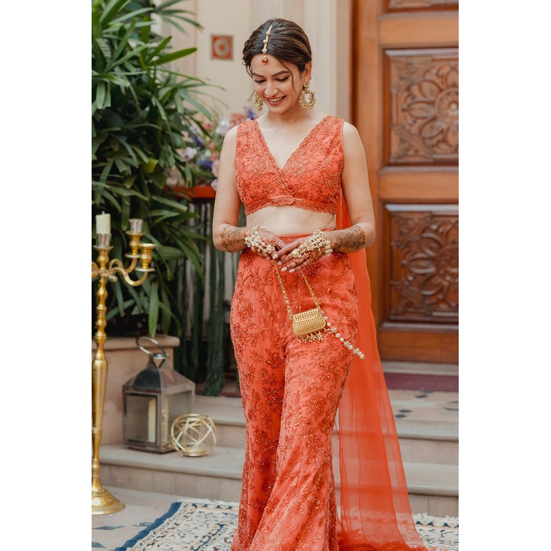 Kriti Kharbanda's Haldi Crop Top Pant Set