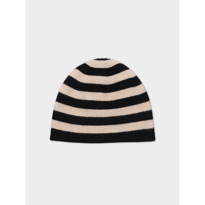 FELTED FINE KNIT STRIPE HAT BLACK & OATMEAL FELTED FINE KNIT STRIPE HAT BLACK & OATMEAL