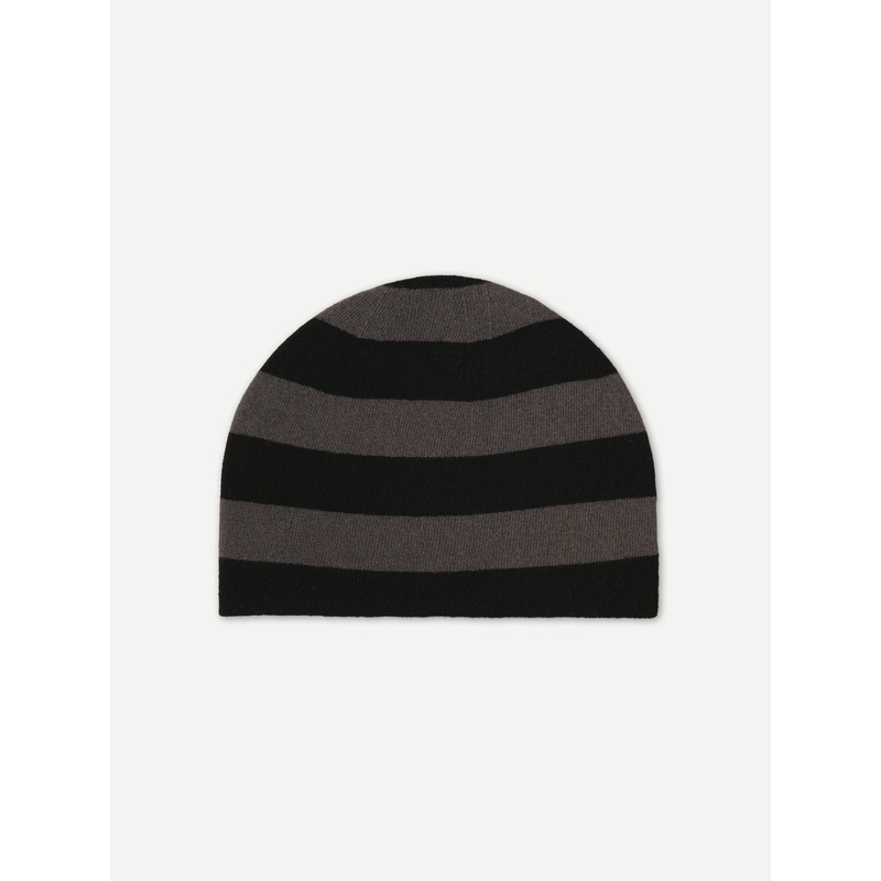 FINE KNIT BOLD STRIPE HAT BLACK & DRILL GREY FINE KNIT BOLD STRIPE HAT BLACK & DRILL GREY