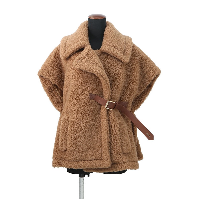 MAX MARA New Ababo Teddy Bear Cape Size SM Camel4736145206001 Camel88% Silk12%