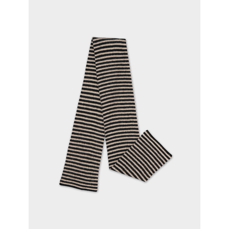 BRUSHED NARROW STRIPE SCARF BLACK & OATMEAL BRUSHED NARROW STRIPE SCARF BLACK & OATMEAL