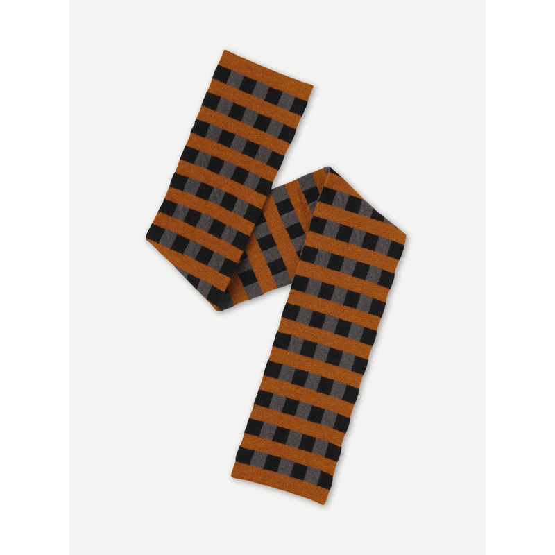 SMALL CHECK AND STRIPE SCARF BLACK & DRILL GREY SMALL CHECK AND STRIPE SCARF BLACK & DRILL GREY
