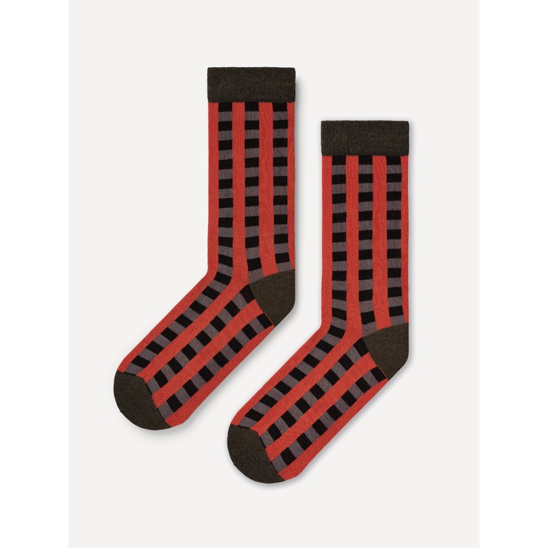 CHECK AND STRIPE RED ANKLE SOCKS