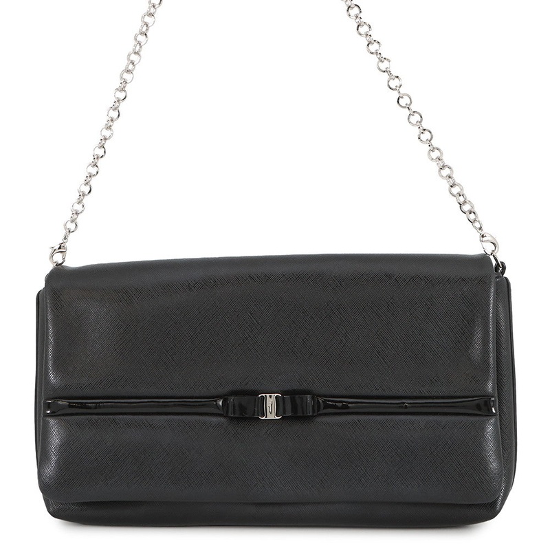 Ferragamo Vala ChainShoulder Bag Black21C671 Leather Patent Leather