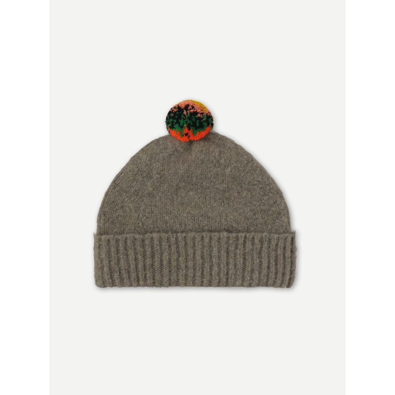 BRUSHED PLAIN HAT STRIPE POMPOM MOSS BRUSHED PLAIN HAT STRIPE POMPOM MOSS