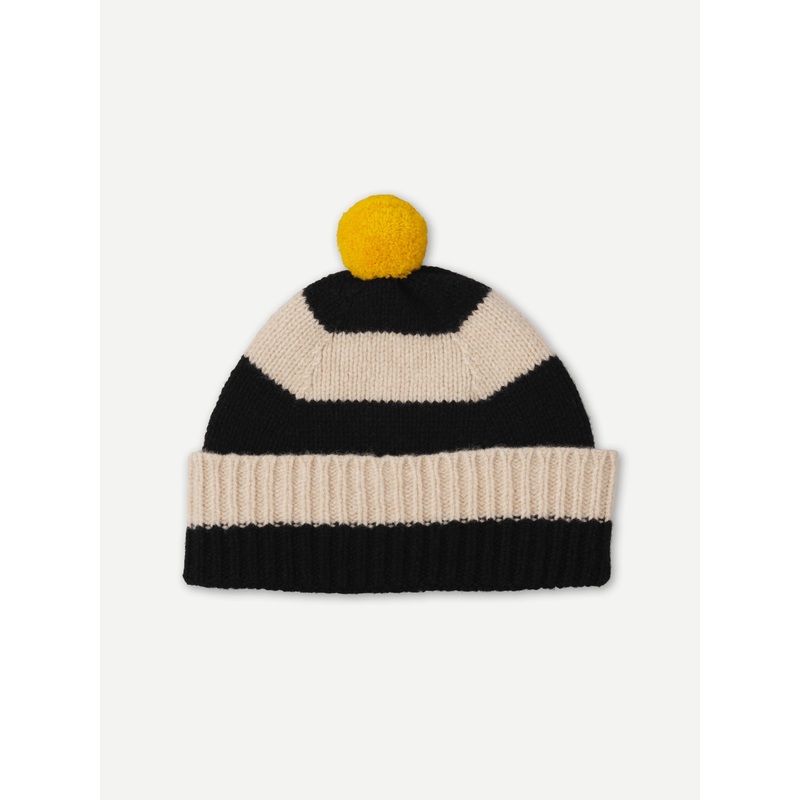 STRIPE POMPOM HAT BLACK & OATMEAL STRIPE POMPOM HAT BLACK & OATMEAL