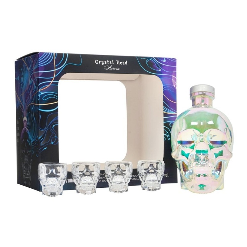 Crystal Head Aurora Vodka Gift Set With 4 Skull Shot Glasses