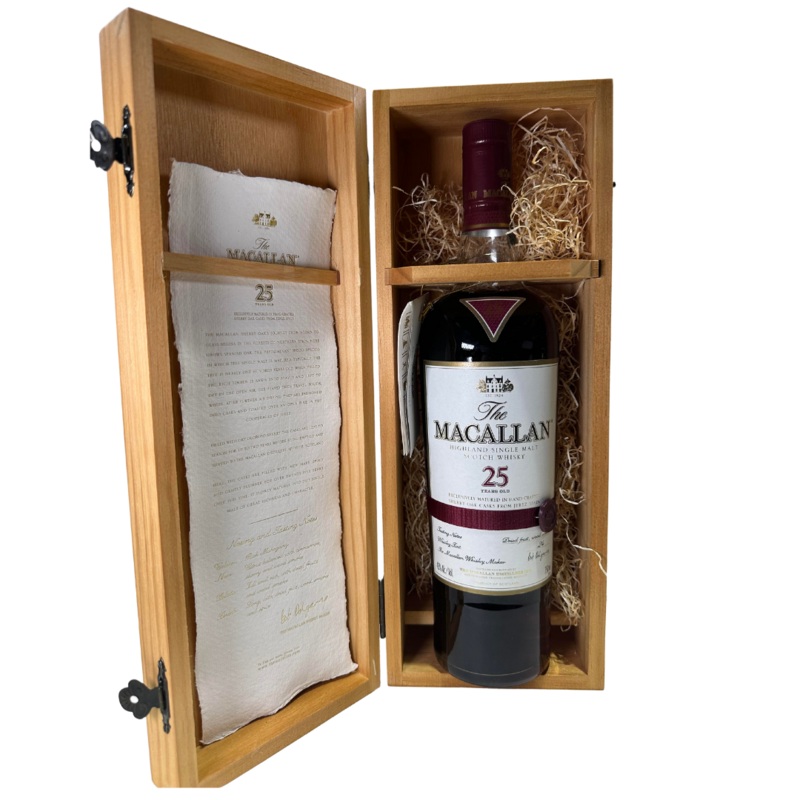 Macallan Sherry Oak 25 Year Old Single Malt Scotch Whisky Pre 2018 Wood Box 750ml