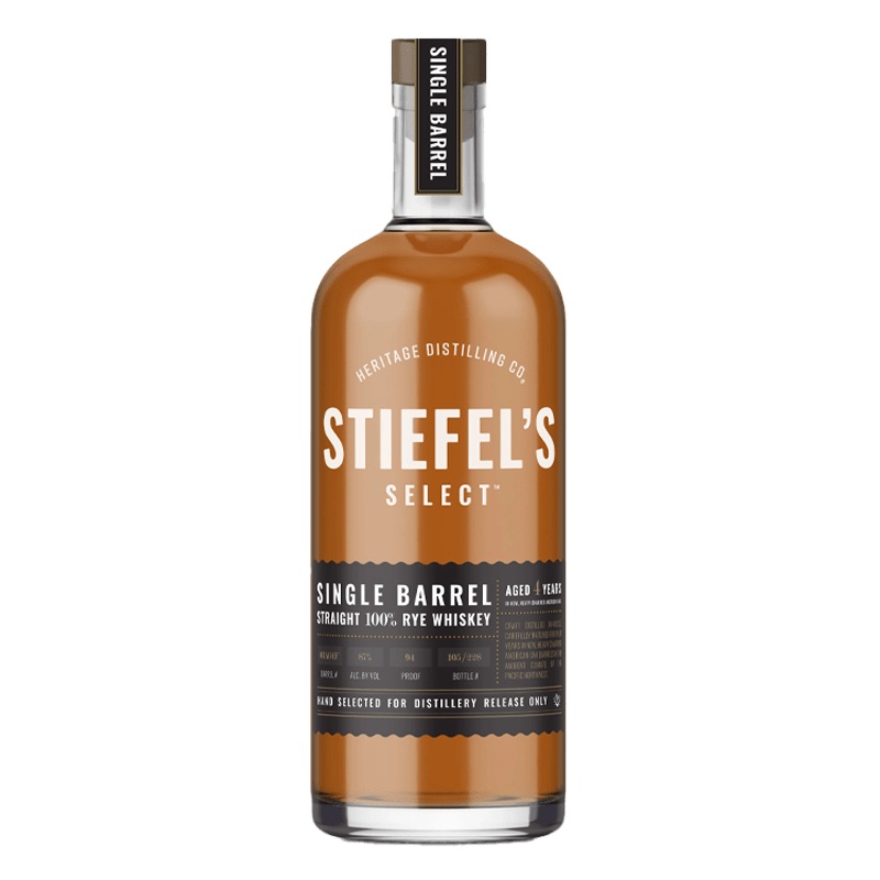 Heritage Distilling Stiefel's Select Single Barrel: Straight Rye Whiskey: 100% Rye 750mL
