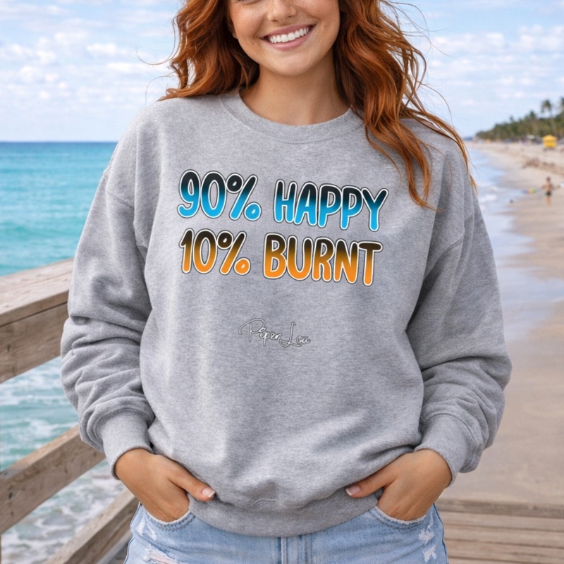 90% Happy 10% Burnt Graphic Crewneck Sweatshirt White