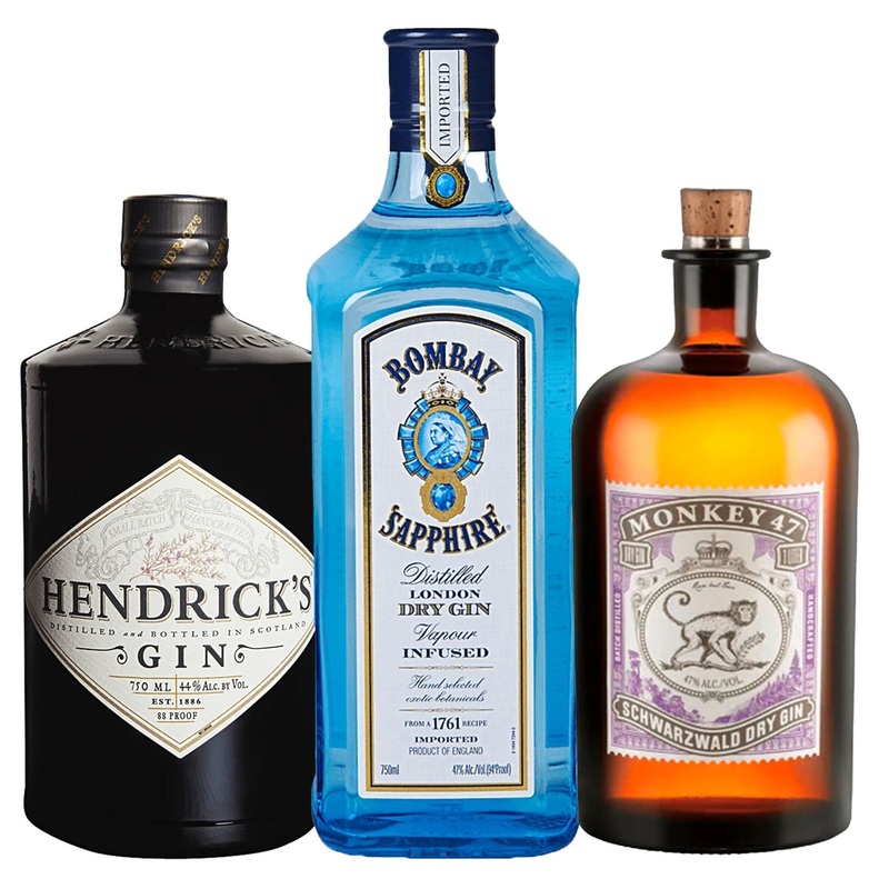 Hendrick's, Bombay Sapphire, & Monkey 47 Gin Bundle