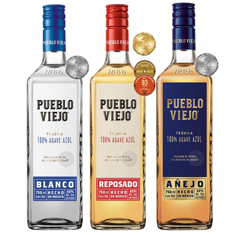 Pueblo Viejo Blanco, Reposado, & Anejo Tequila Bundle 750ml