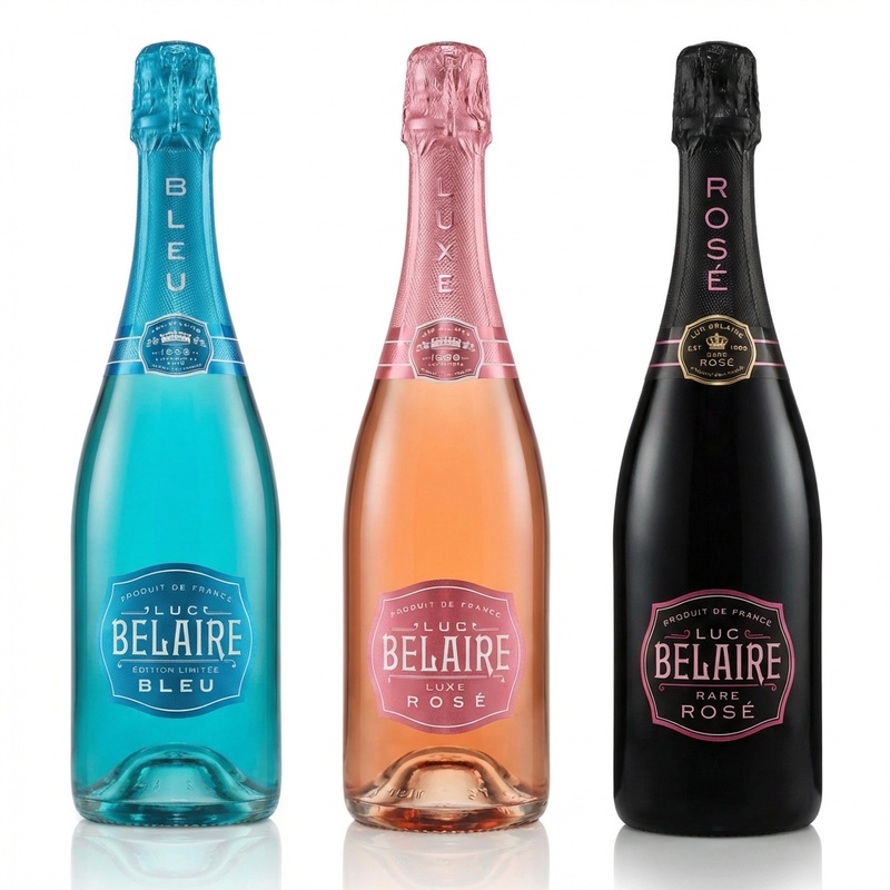 Luc Belaire Sparkling Wine Trio Luxe Ros, Rare Ros & Bleu Collection (3 x 750ml)