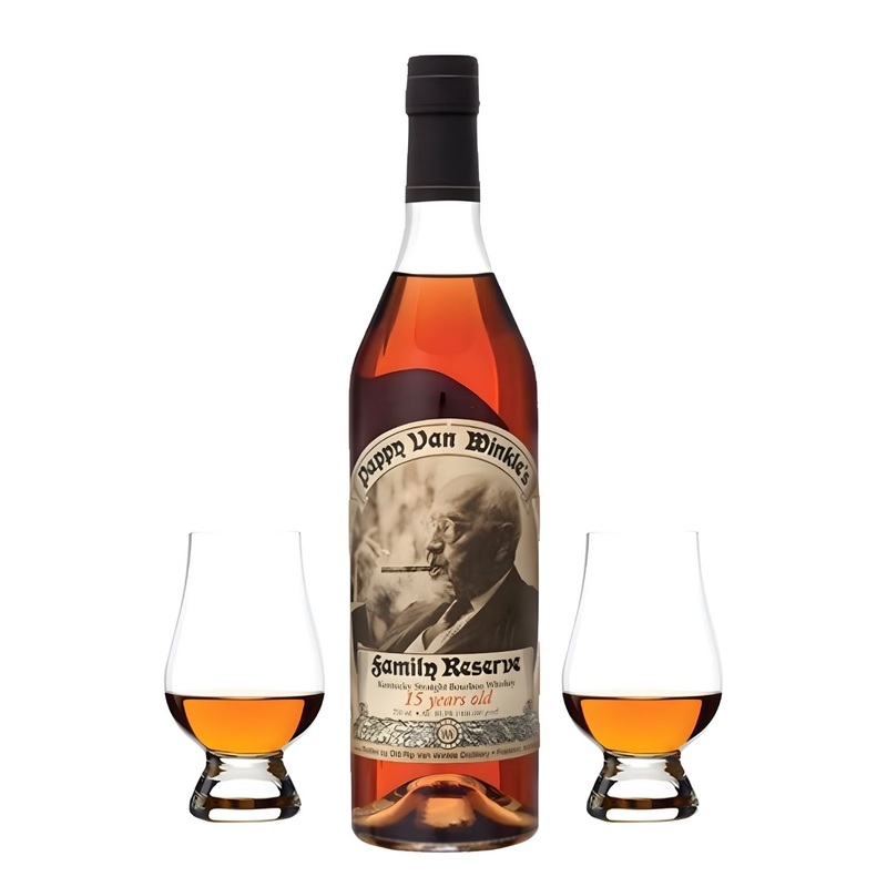 Pappy Van Winkle Family Reserve 15 Year Bourbon Whiskey Gift Set with Glasses 750ml