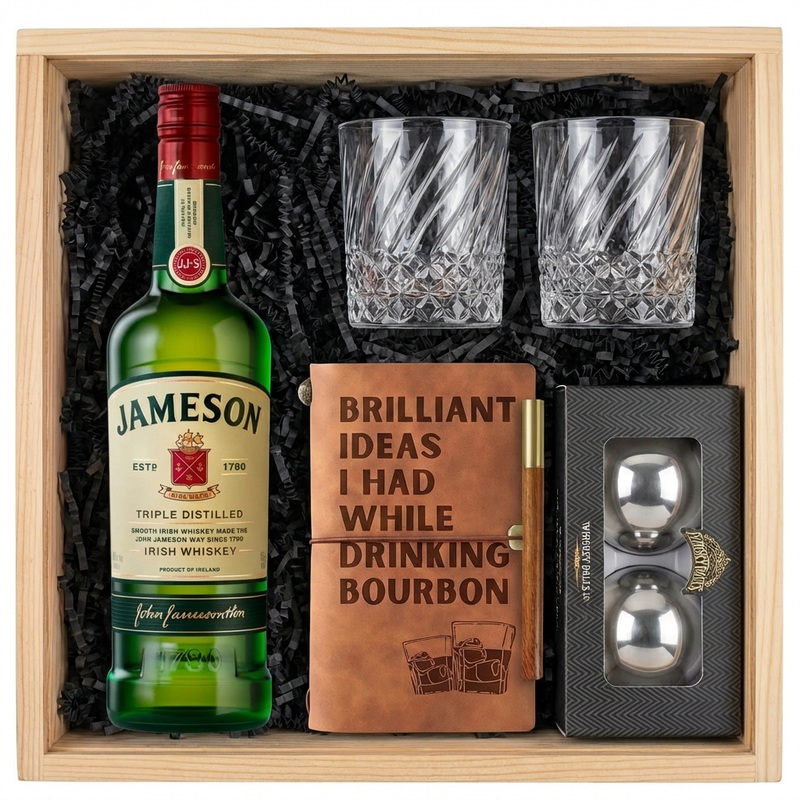 Jameson Irish Whiskey Gift Crate Whiskey, Glasses, Journal & Whiskey Balls
