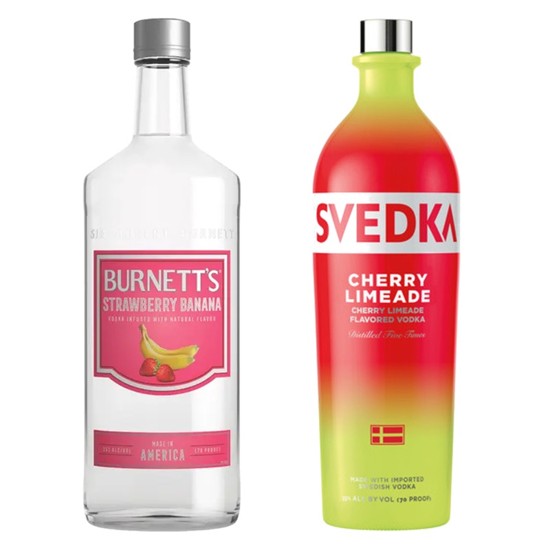 Burnett's Strawberry Banana Flavored Vodka & Svedka Cherry Limeade Flavored Vodka Bundle