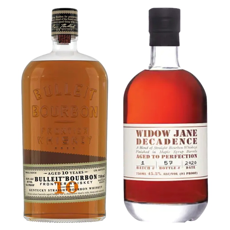 Bulleit Straight Bourbon Frontier Whiskey 10 Year& Widow Jane Bourbon Decadence Bundle